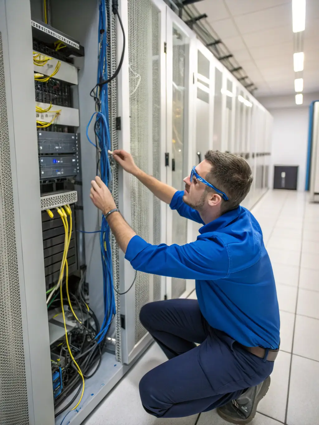 An image of a cybersecurity professional implementing a firewall solution to protect a company's network from unauthorized access.
